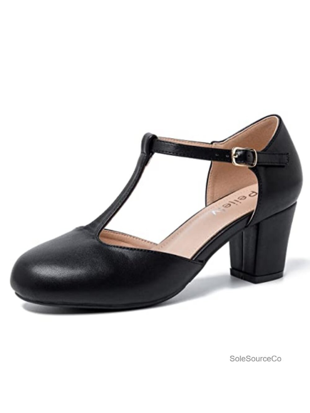 Women's T-Strap Mary Jane Heels Chunky Block Heel Round Toe Dress Pumps